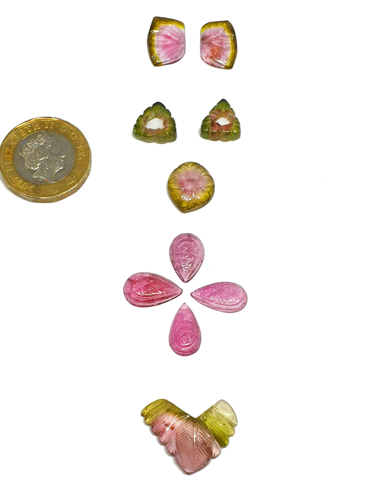 33 carats carved watermelon Tourmaline set