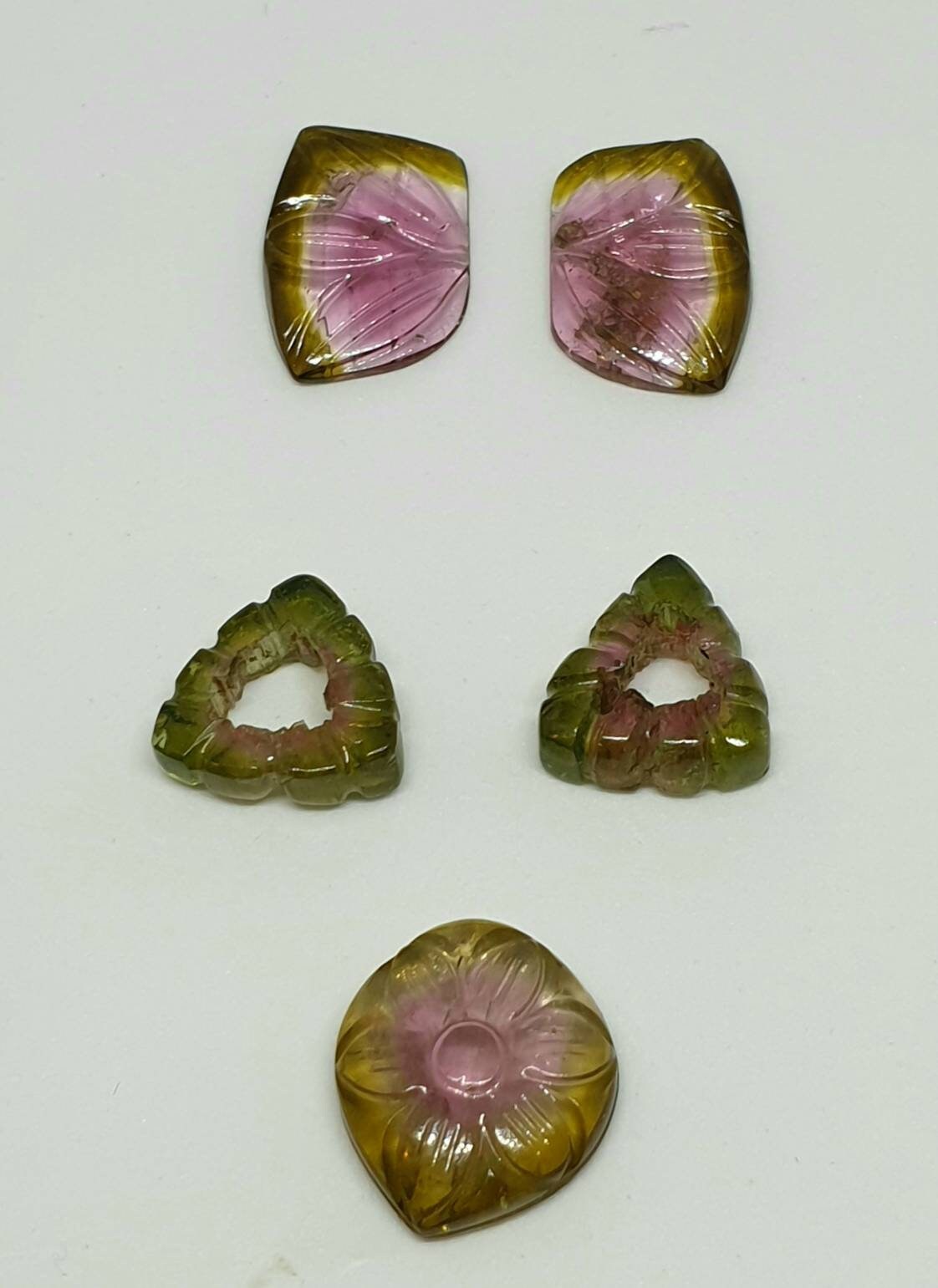 33 carats carved watermelon Tourmaline set