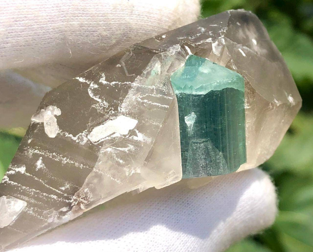 Blue Cap Tourmaline Crystal with Qurtaz Specimen
