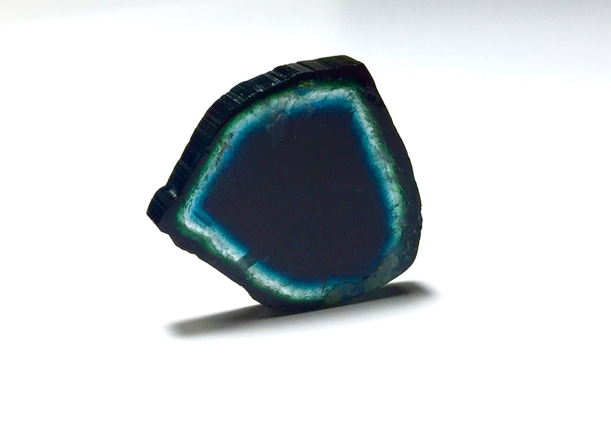 Blue Tourmaline Slice Pendant: Natural Bi-Color Gemstone