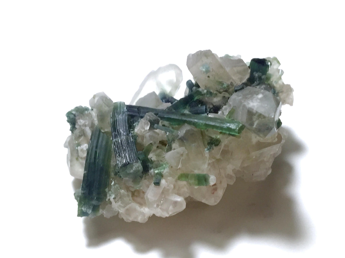 Green Tourmaline Crystal Cluster on Quartz Matrix, Afghanistan Specimen