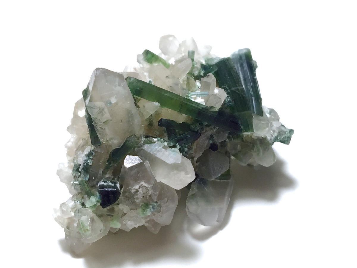 Green Tourmaline Crystal Cluster on Quartz Matrix, Afghanistan Specimen
