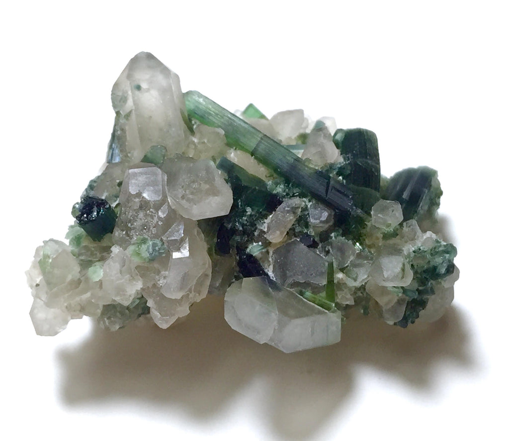Green Tourmaline Crystal Cluster on Quartz Matrix, Afghanistan Specimen