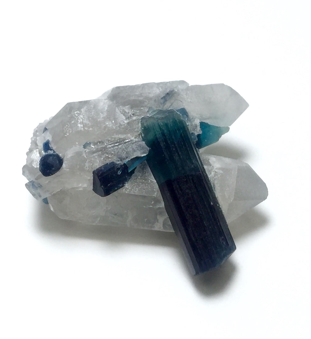 Blue Cap Tourmaline Crystals With Quartz