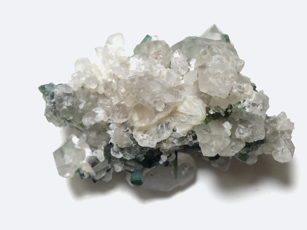 Green Tourmaline Crystal Cluster on Quartz Matrix, Afghanistan Specimen