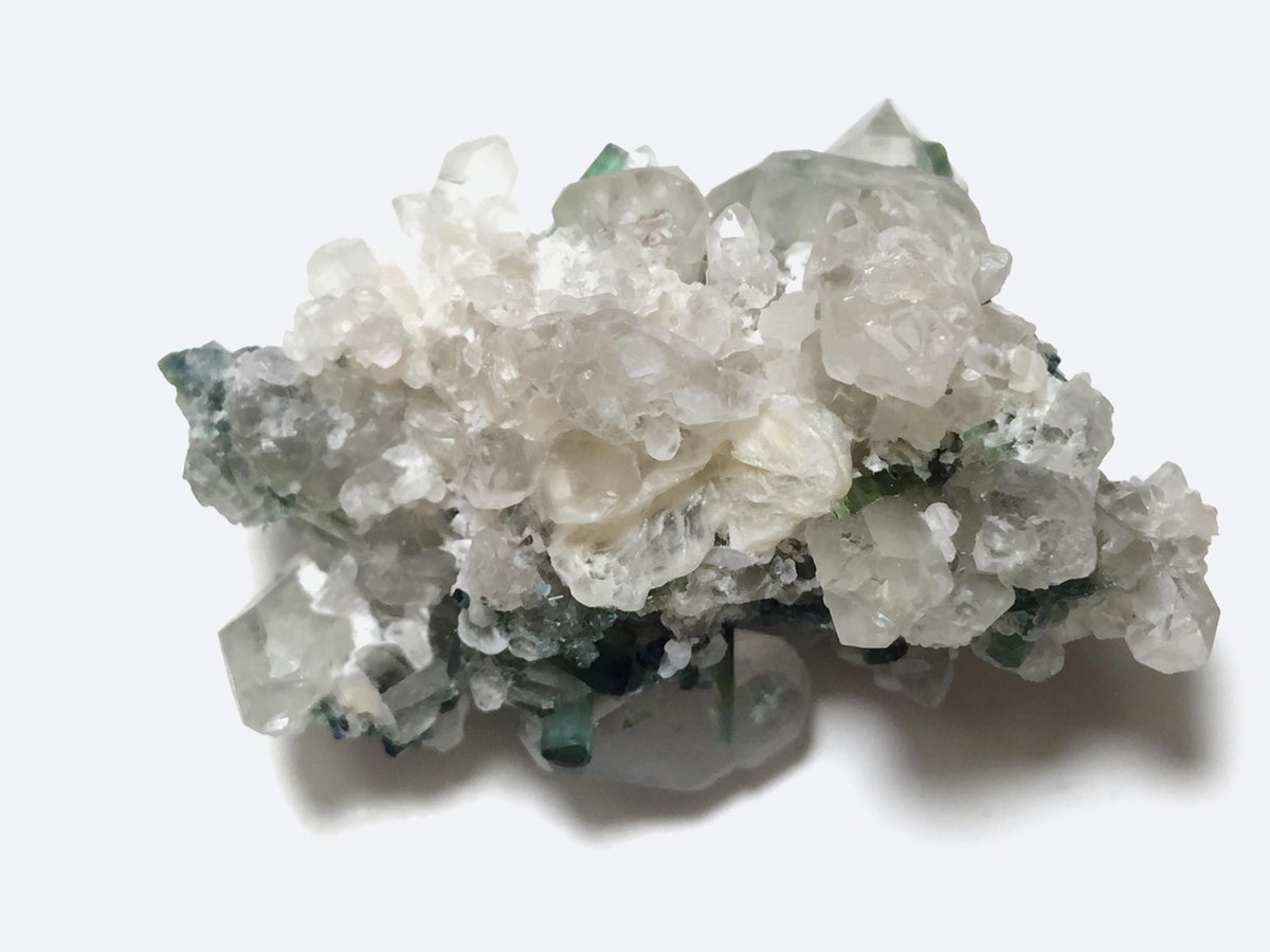 Green Tourmaline Crystal Cluster on Quartz Matrix, Afghanistan Specimen