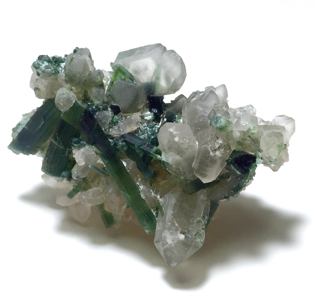 Green Tourmaline Crystal Cluster on Quartz Matrix, Afghanistan Specimen