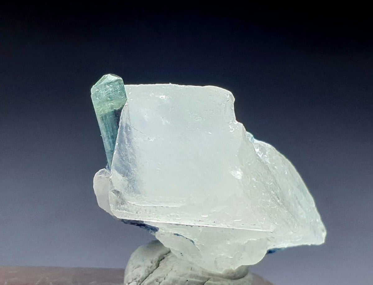 Indicolite Blue Tourmaline Crystal on Quartz Specimen, Afghanistan