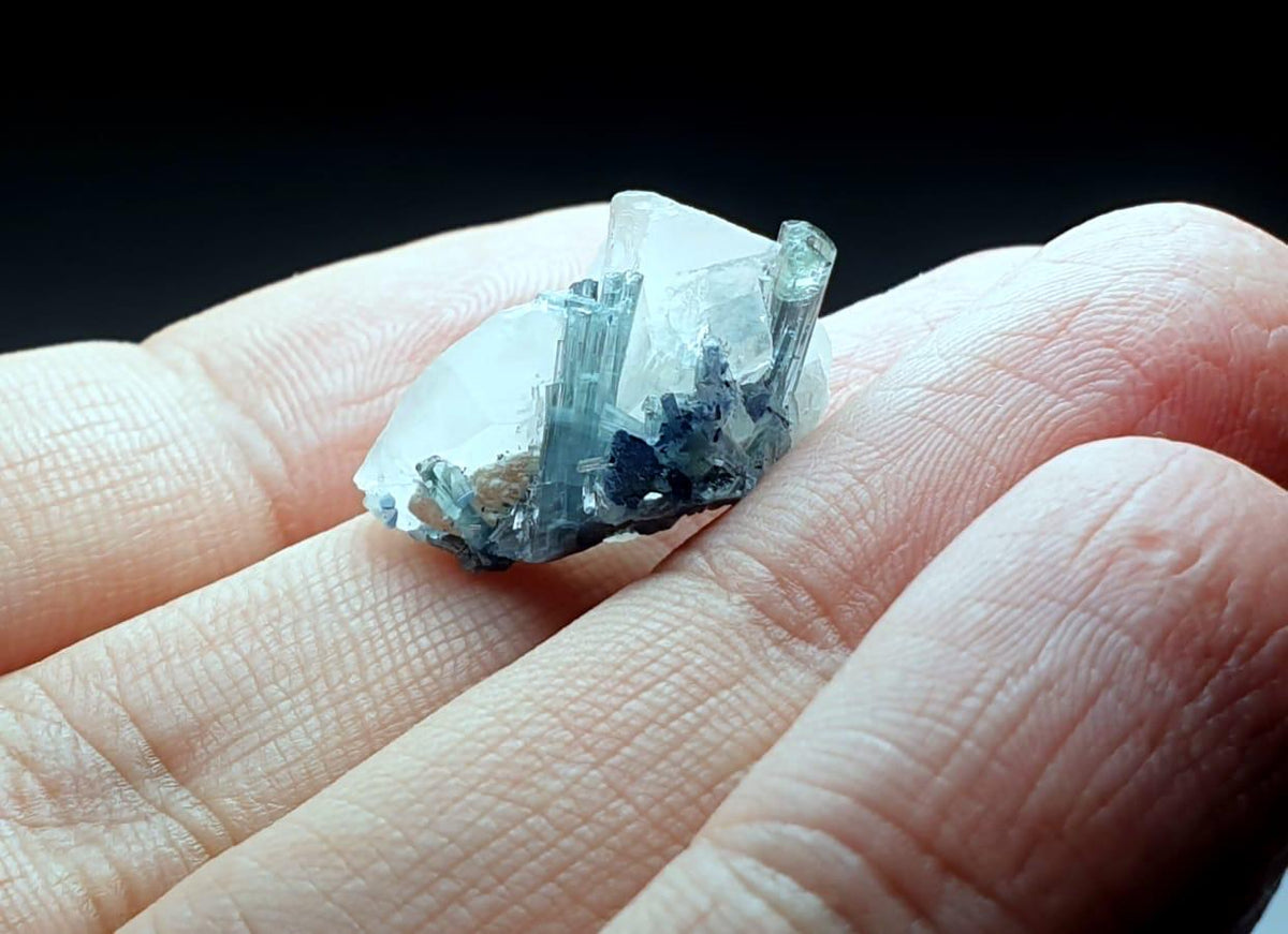 Indicolite Blue Tourmaline Crystal on Quartz Specimen, Afghanistan