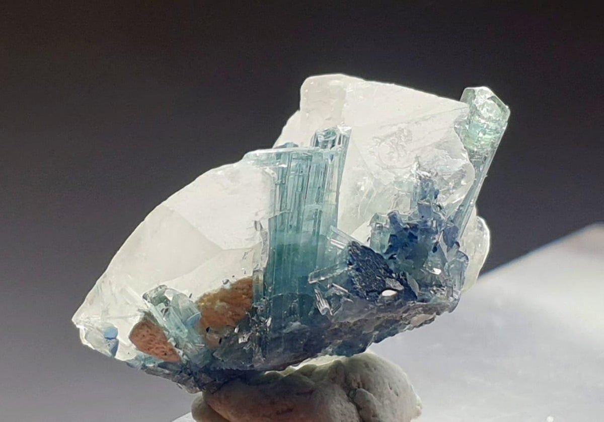 Indicolite Blue Tourmaline Crystal on Quartz Specimen, Afghanistan