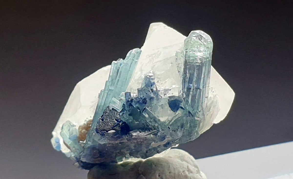 Indicolite Blue Tourmaline Crystal on Quartz Specimen, Afghanistan