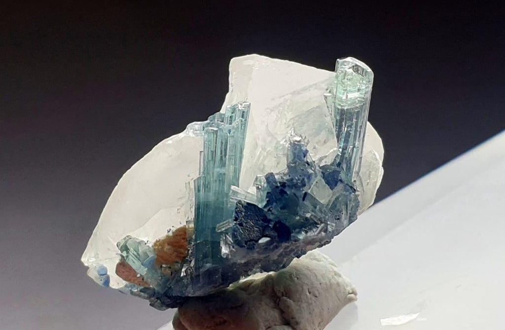 Indicolite Blue Tourmaline Crystal on Quartz Specimen, Afghanistan