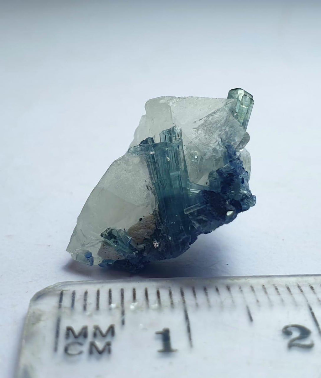Indicolite Blue Tourmaline Crystal on Quartz Specimen, Afghanistan