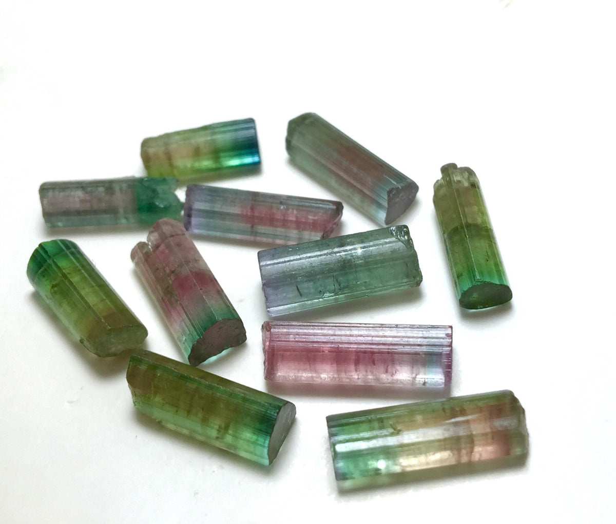 Bi-Color Tourmaline Crystal Lot – 11pc Pendant-Size Natural Peche Mine Afghanistan Specimens