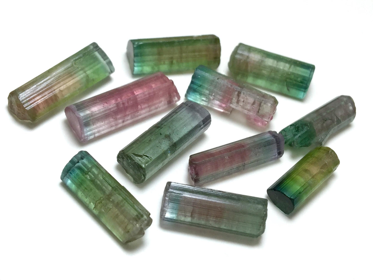 Bi-Color Tourmaline Crystal Lot – 11pc Pendant-Size Natural Peche Mine Afghanistan Specimens