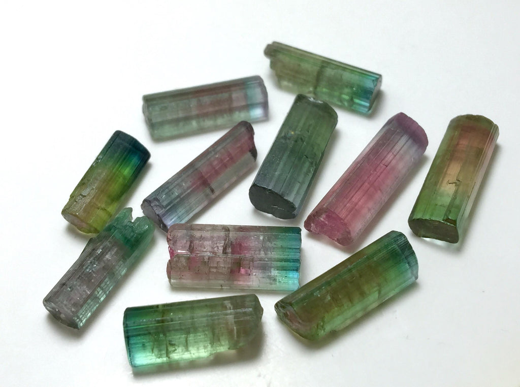 Bi-Color Tourmaline Crystal Lot – 11pc Pendant-Size Natural Peche Mine Afghanistan Specimens