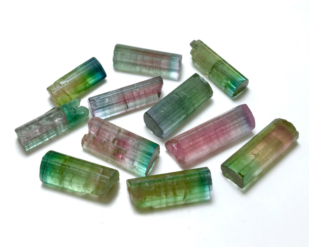 Bi-Color Tourmaline Crystal Lot – 11pc Pendant-Size Natural Peche Mine Afghanistan Specimens
