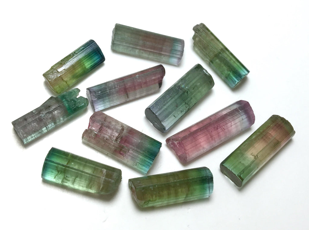 Bi-Color Tourmaline Crystal Lot – 11pc Pendant-Size Natural Peche Mine Afghanistan Specimens