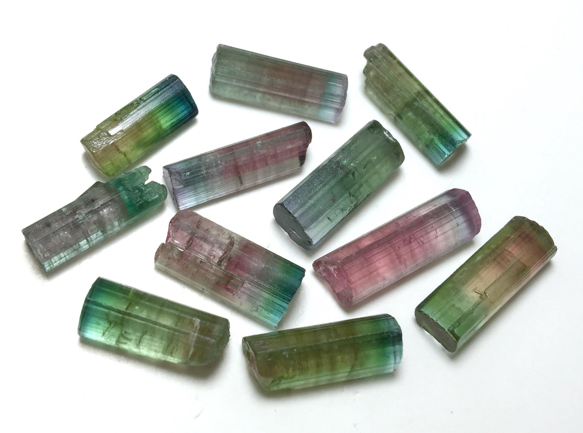 Bi-Color Tourmaline Crystal Lot – 11pc Pendant-Size Natural Peche Mine Afghanistan Specimens