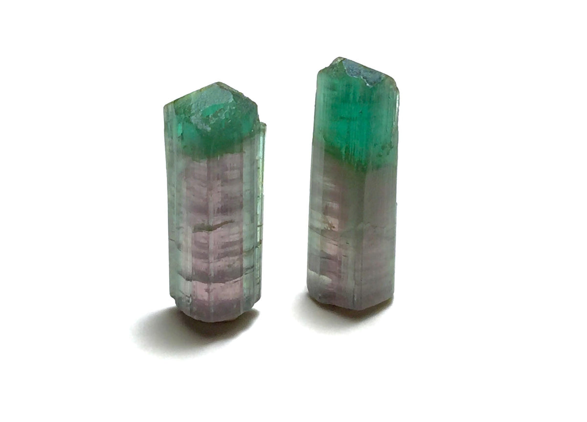 Raw Watermelon Tourmaline Crystals - 11.4 Carat Pair from Peche Mine, Afghanistan