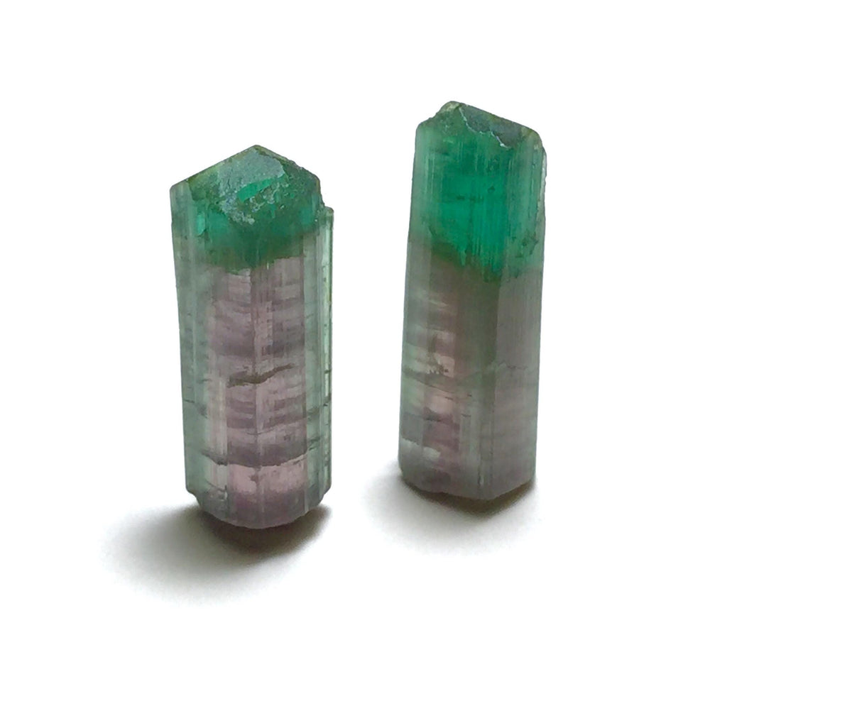 Raw Watermelon Tourmaline Crystals - 11.4 Carat Pair from Peche Mine, Afghanistan