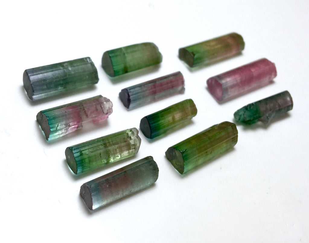 Bi-Color Tourmaline Crystal Lot – 11pc Pendant-Size Natural Peche Mine Afghanistan Specimens