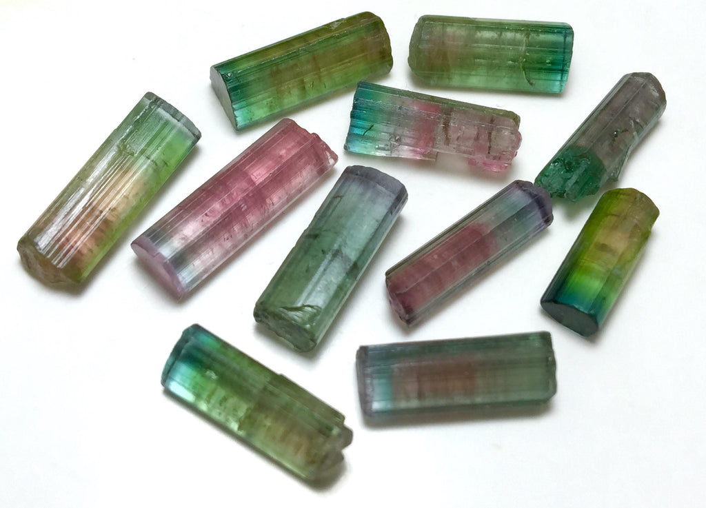 Bi-Color Tourmaline Crystal Lot – 11pc Pendant-Size Natural Peche Mine Afghanistan Specimens