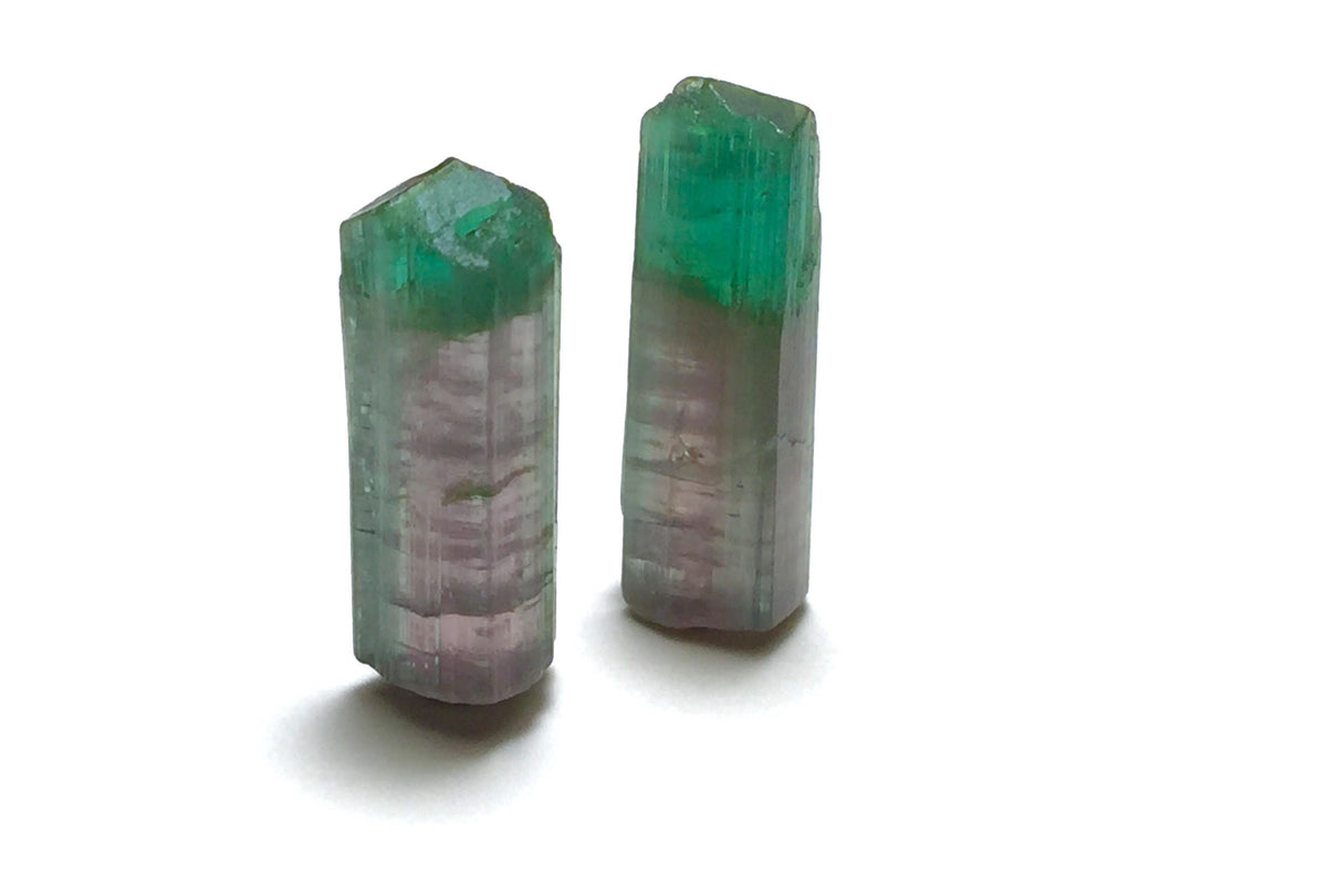 Raw Watermelon Tourmaline Crystals - 11.4 Carat Pair from Peche Mine, Afghanistan