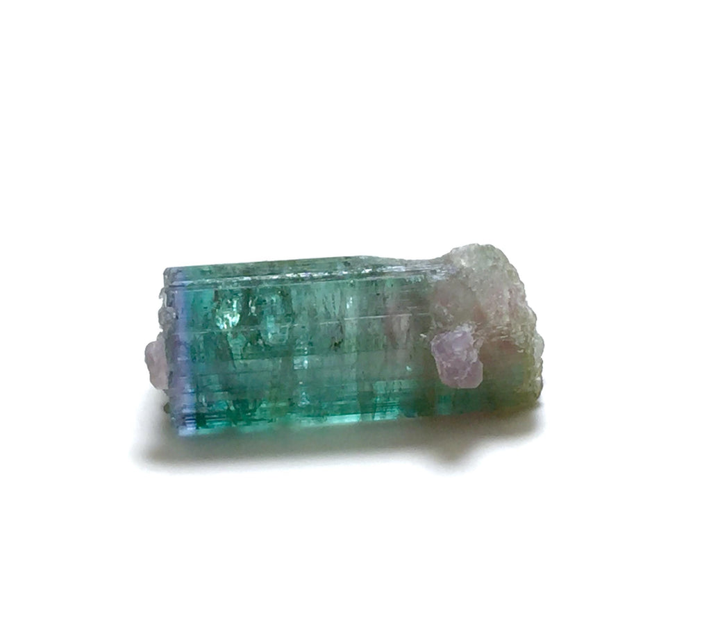Rare 10.5 Carat Bi-Color Watermelon Tourmaline Crystal with Purple Cap & Albite - Peche Mine, Afghanistan