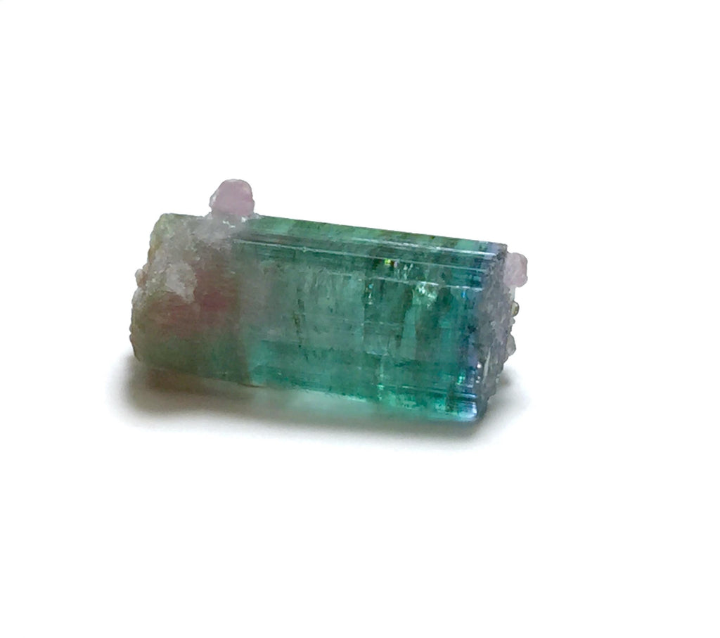 Rare 10.5 Carat Bi-Color Watermelon Tourmaline Crystal with Purple Cap & Albite - Peche Mine, Afghanistan