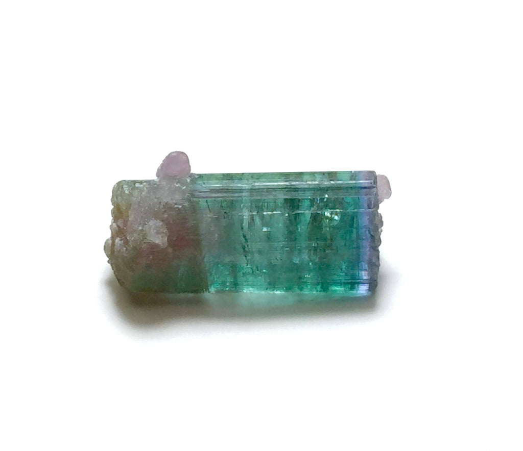 Rare 10.5 Carat Bi-Color Watermelon Tourmaline Crystal with Purple Cap & Albite - Peche Mine, Afghanistan